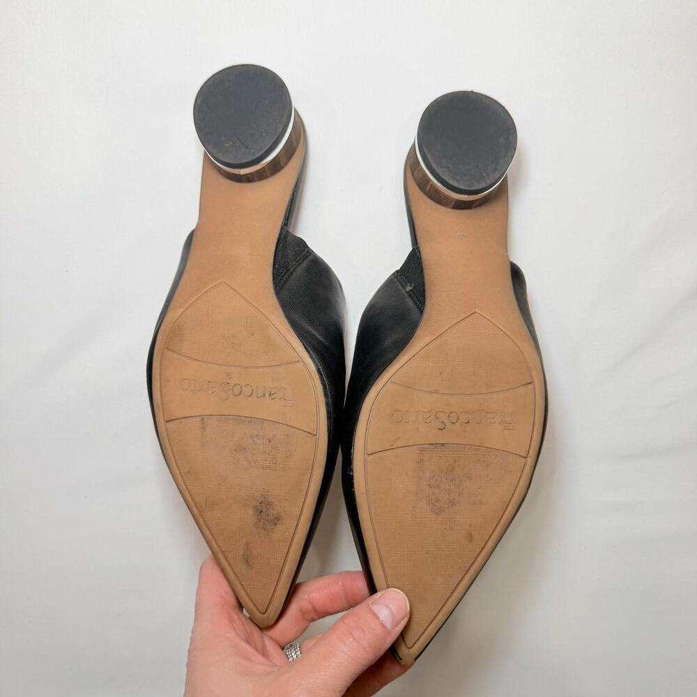 Franco Sarto Viola Mule Black Pointed Toe Block Heel 7.5 Slip On Minimalist - Picture 9 of 12